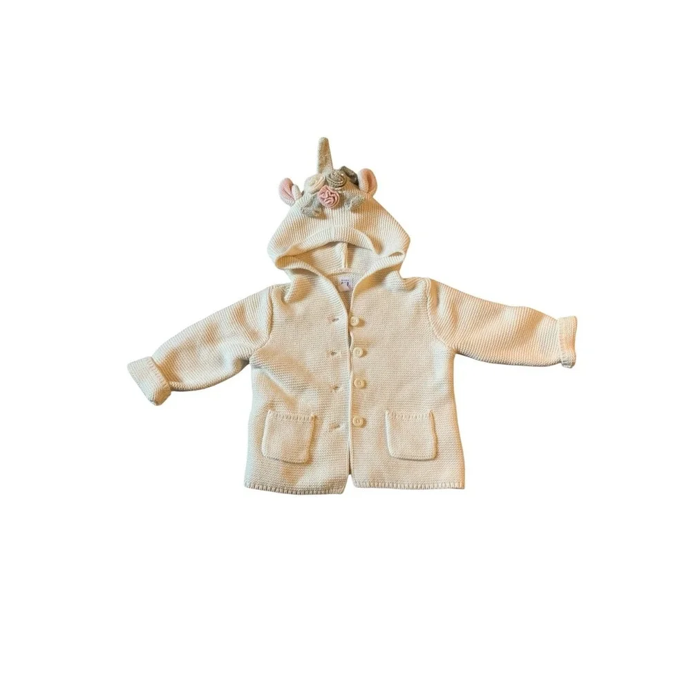 Baby‎ Gap Unicorn Knit Cardigan Sweater Ivory Frost 18-24 Months Girls